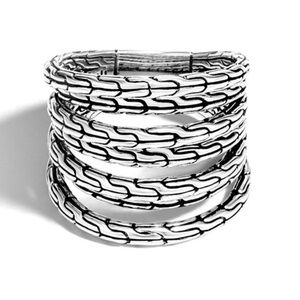 John Hardy Four Row Carved Sterling Silver Stacked Classic Chain Ring New In Box